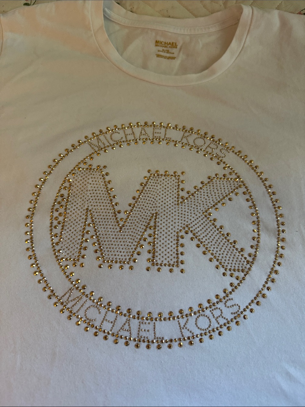 Michael Kors White Tee with Gold MK Stud Logo